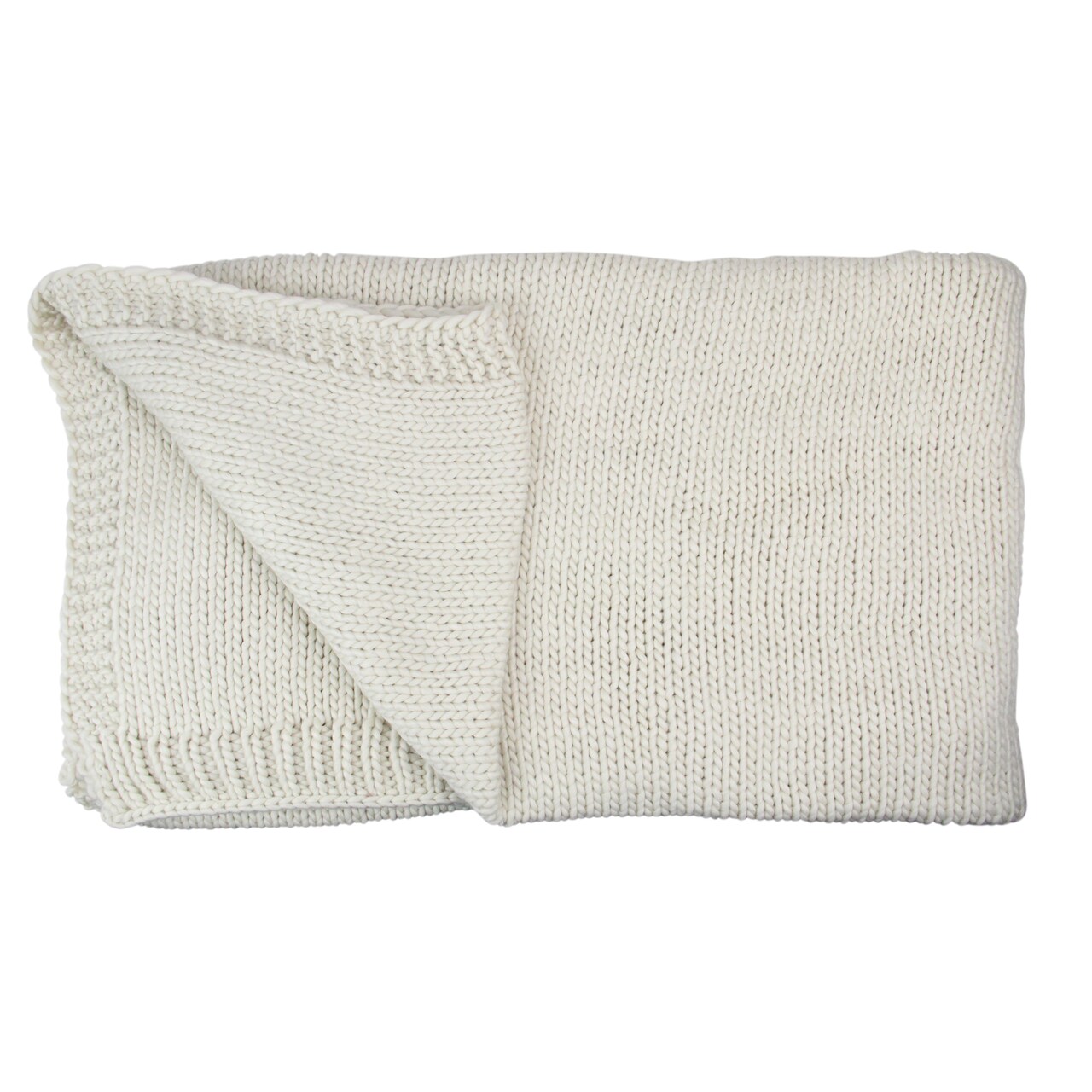 Northlight Ivory Super Plush Knitted Throw Blanket with Carrying Band 60" x 60"